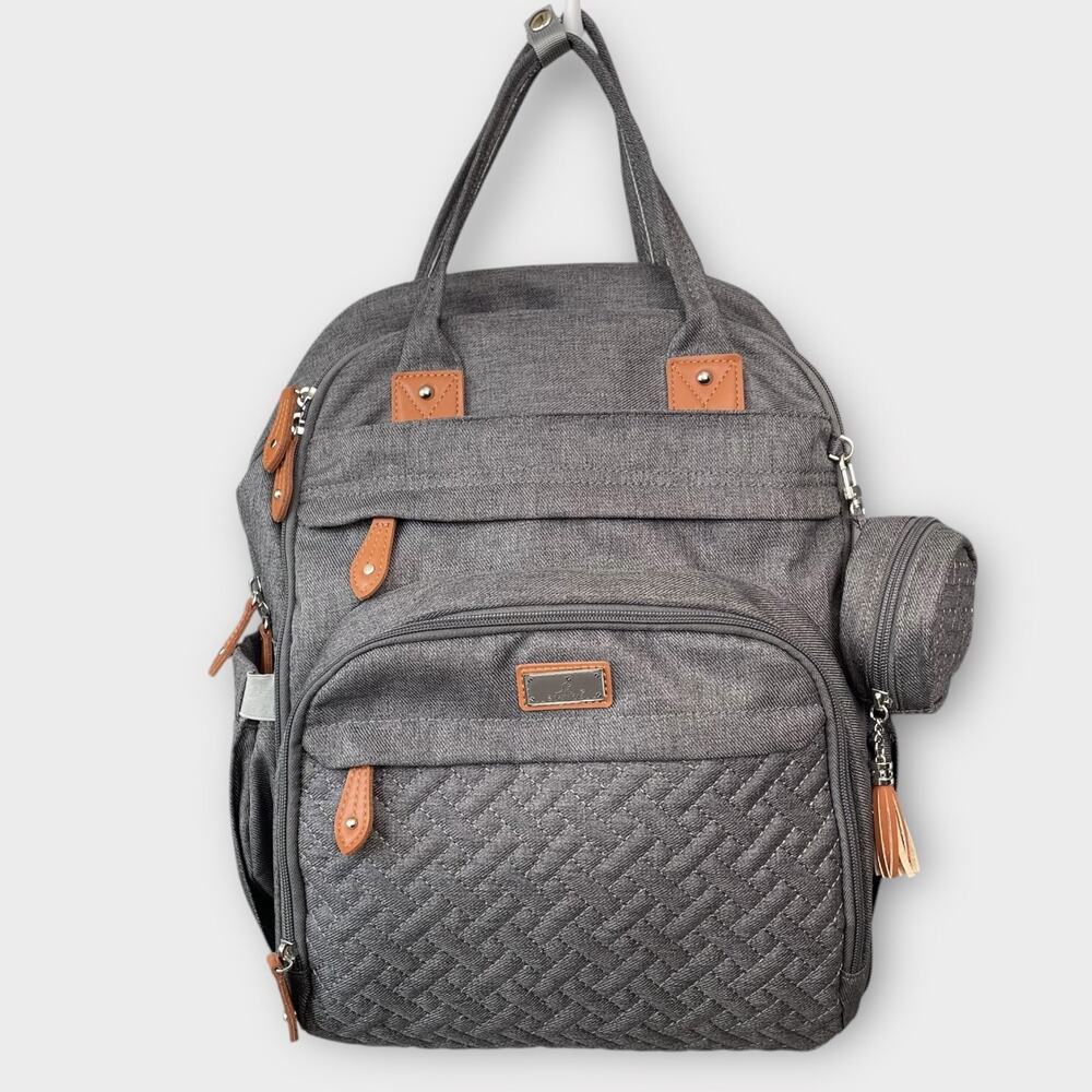 BabbleRoo Diaper Bag Backpack Dark Grey Charcoal Gray Waterproof Wide Top Unused